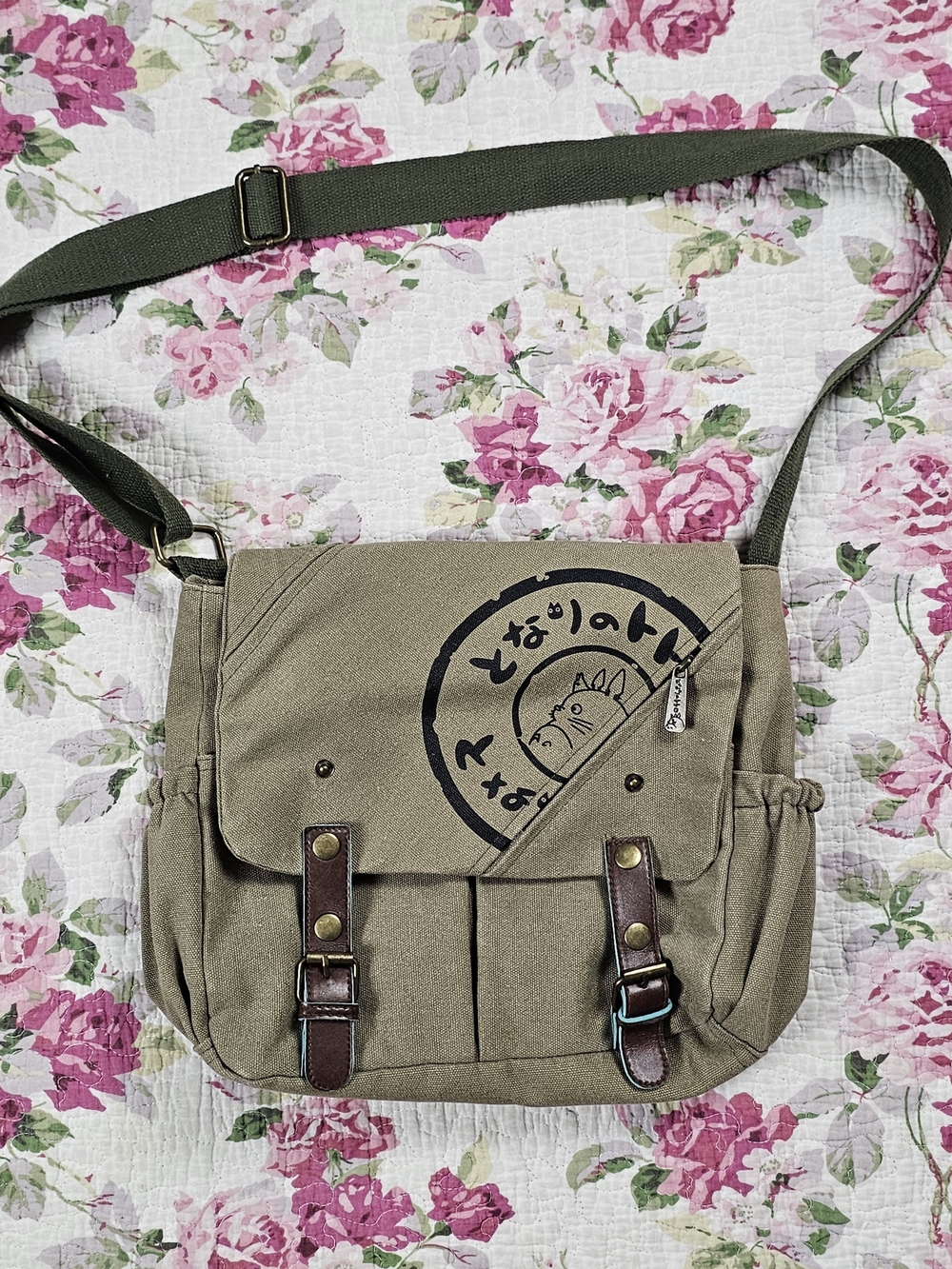 Totoro Canvas Messenger Bag - Olive Green